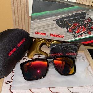 Carrera Black Frame with Red-Tinted Sunglasses